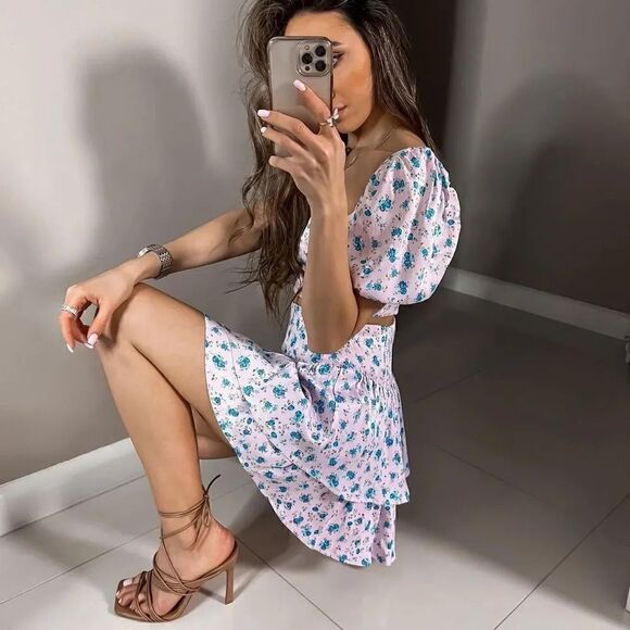 ZARA FLORAL SATIN EFFECT CORSET TOP - Picture 13 of 15